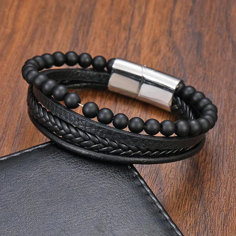 Tiger's Eye Bracelet - Leather and Steel
