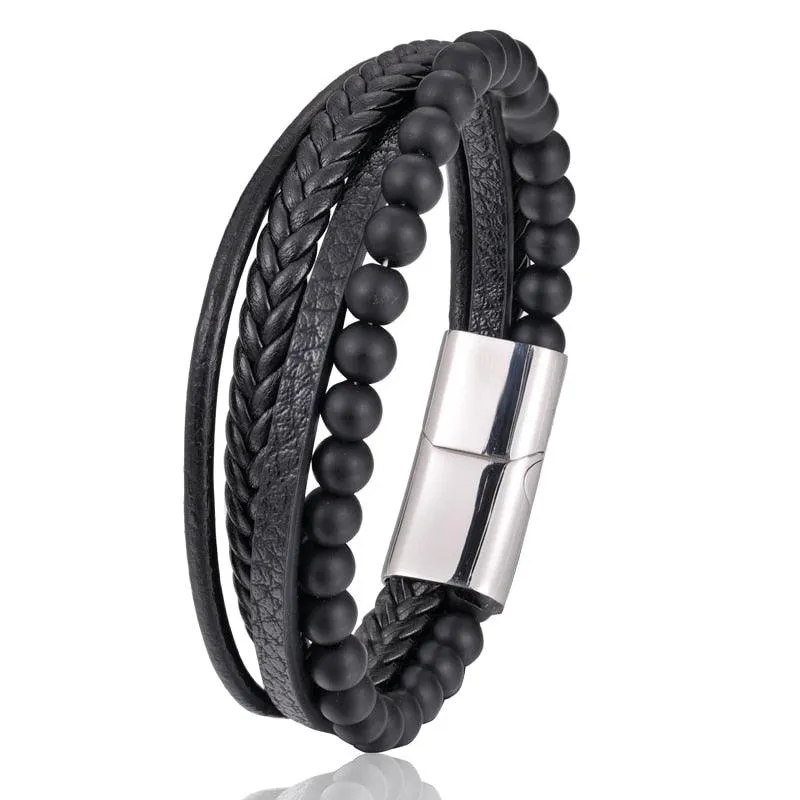 Tiger's Eye Bracelet - Leather and Steel