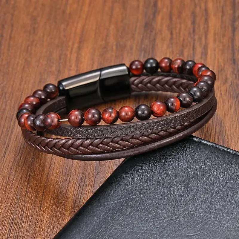 Tiger's Eye Bracelet - Leather and Steel