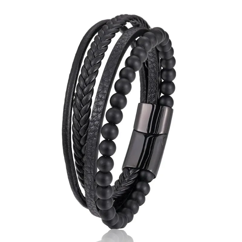 Tiger's Eye Bracelet - Leather and Steel
