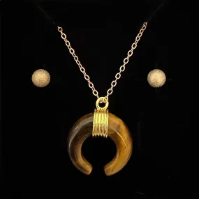 TIGER'S EYE CRESCENT MOON PENDANT ONLY - FREE CHAIN & EARRINGS