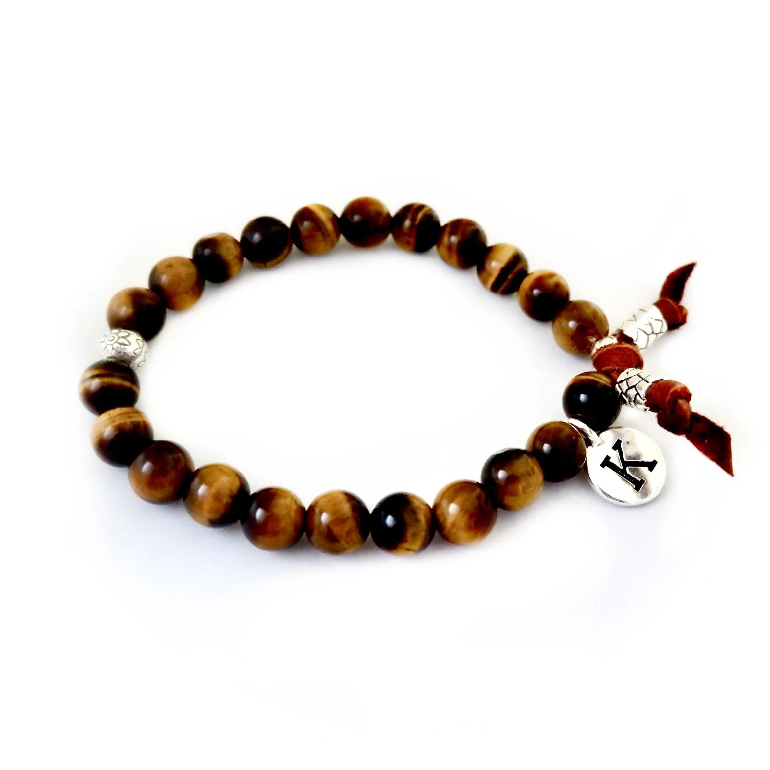 tigers eye initial mens bracelet