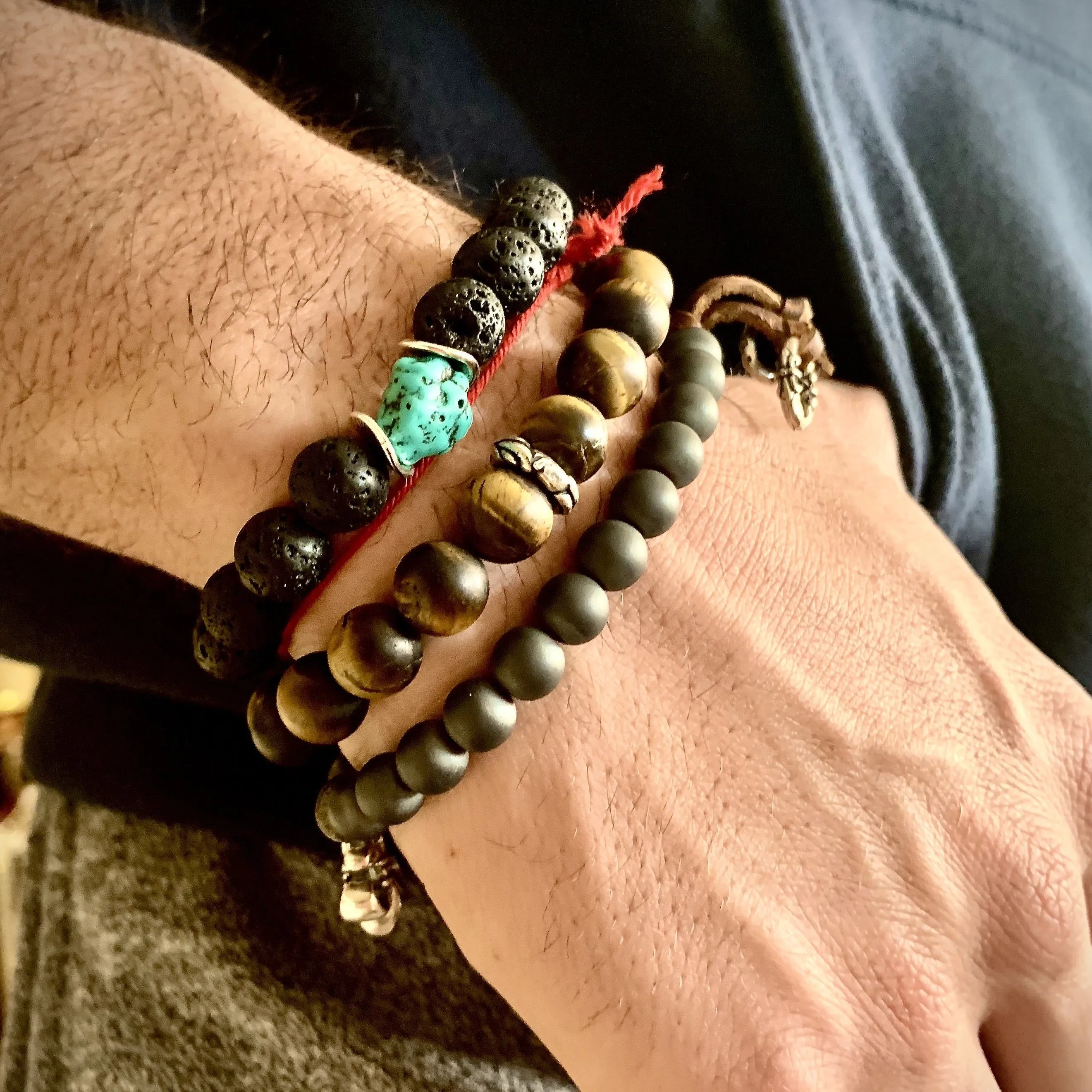 tigers eye initial mens bracelet