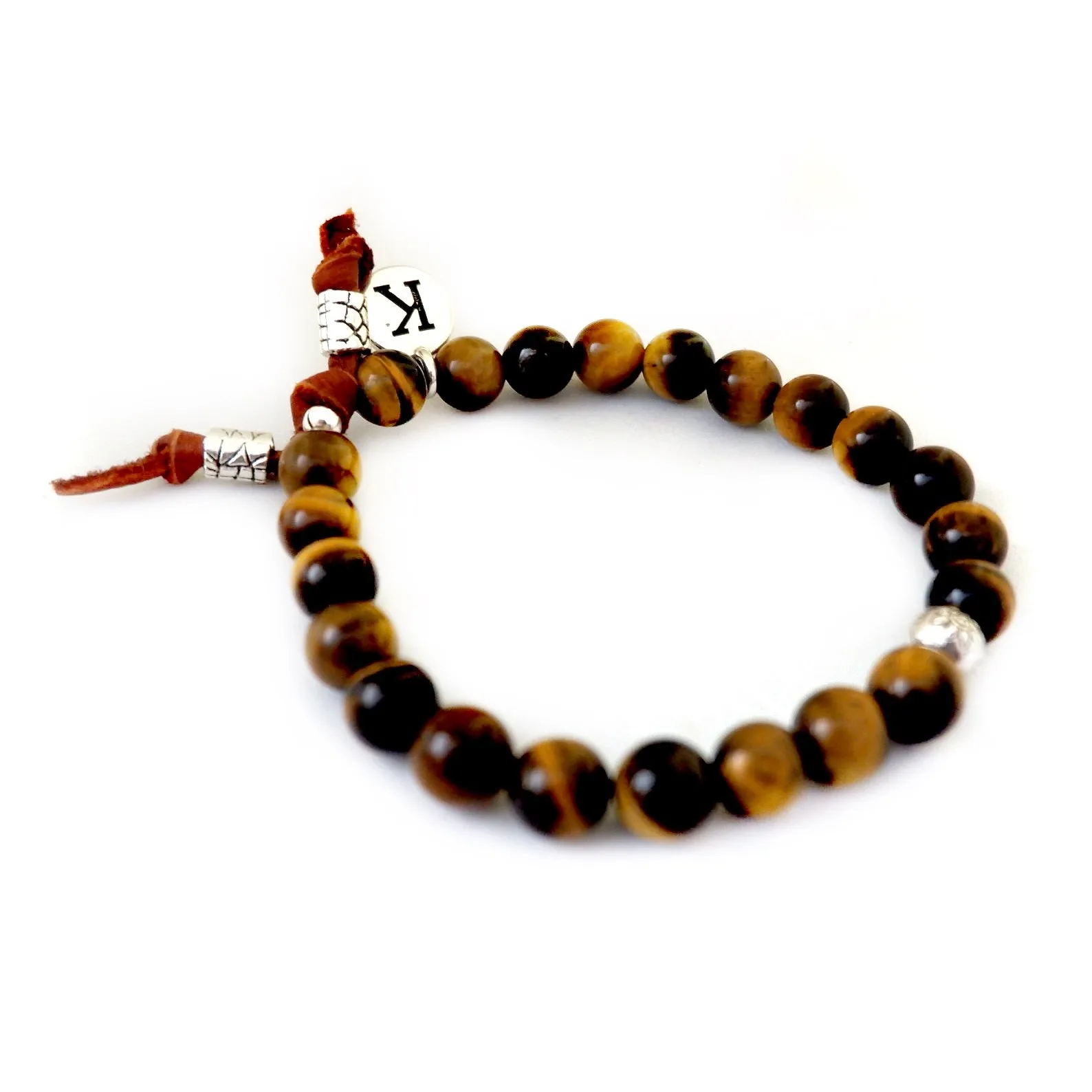 tigers eye initial mens bracelet
