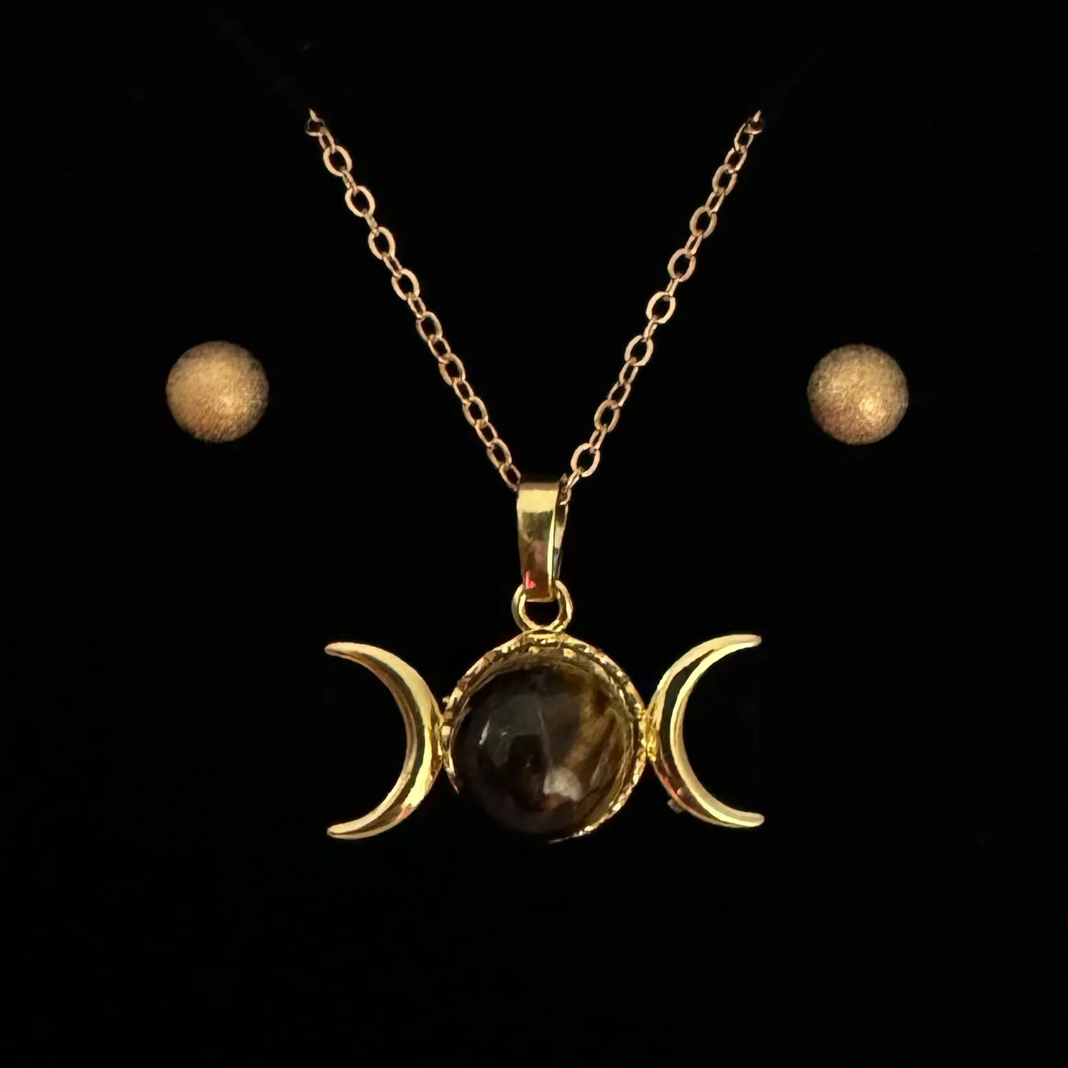 TIGER'S EYE TRIPLE MOON GODDESS PENDANT ONLY - FREE CHAIN & EARRINGS