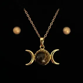 TIGER'S EYE TRIPLE MOON GODDESS PENDANT ONLY - FREE CHAIN & EARRINGS
