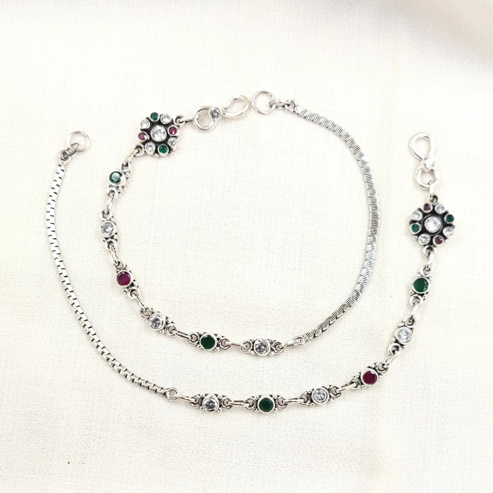 Tri Colour Flower Dot Anklets