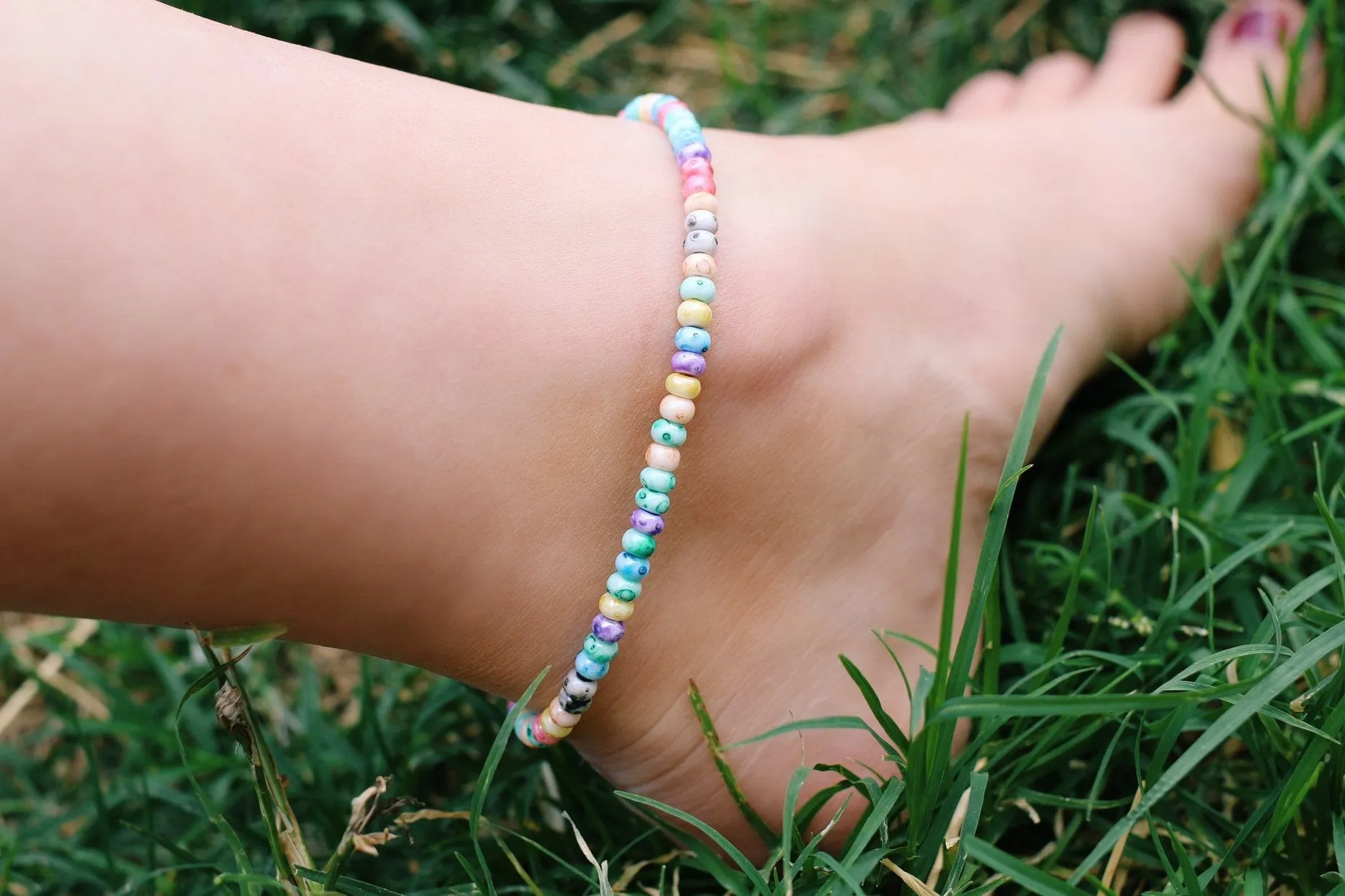 Tropical Punch Tie Dye Glass Beaded Anklet