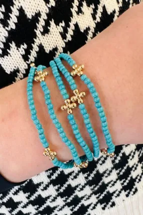 Turquoise and Gold Cross Bracelets