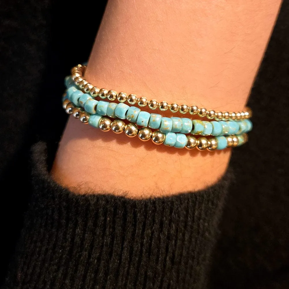 Turquoise Bracelet Set with 14k Gold Filled Beads