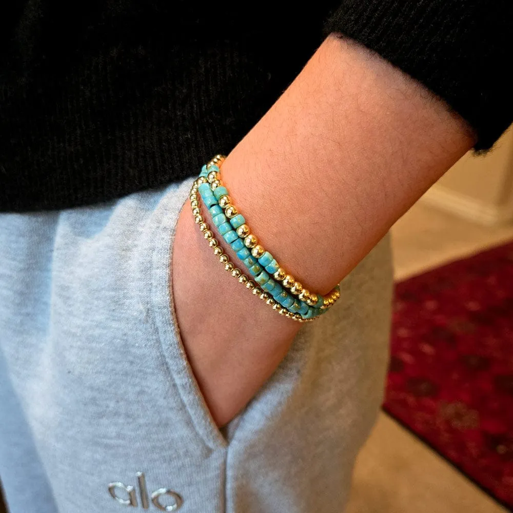 Turquoise Bracelet Set with 14k Gold Filled Beads