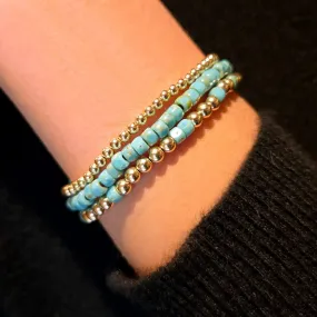 Turquoise Bracelet Set with 14k Gold Filled Beads