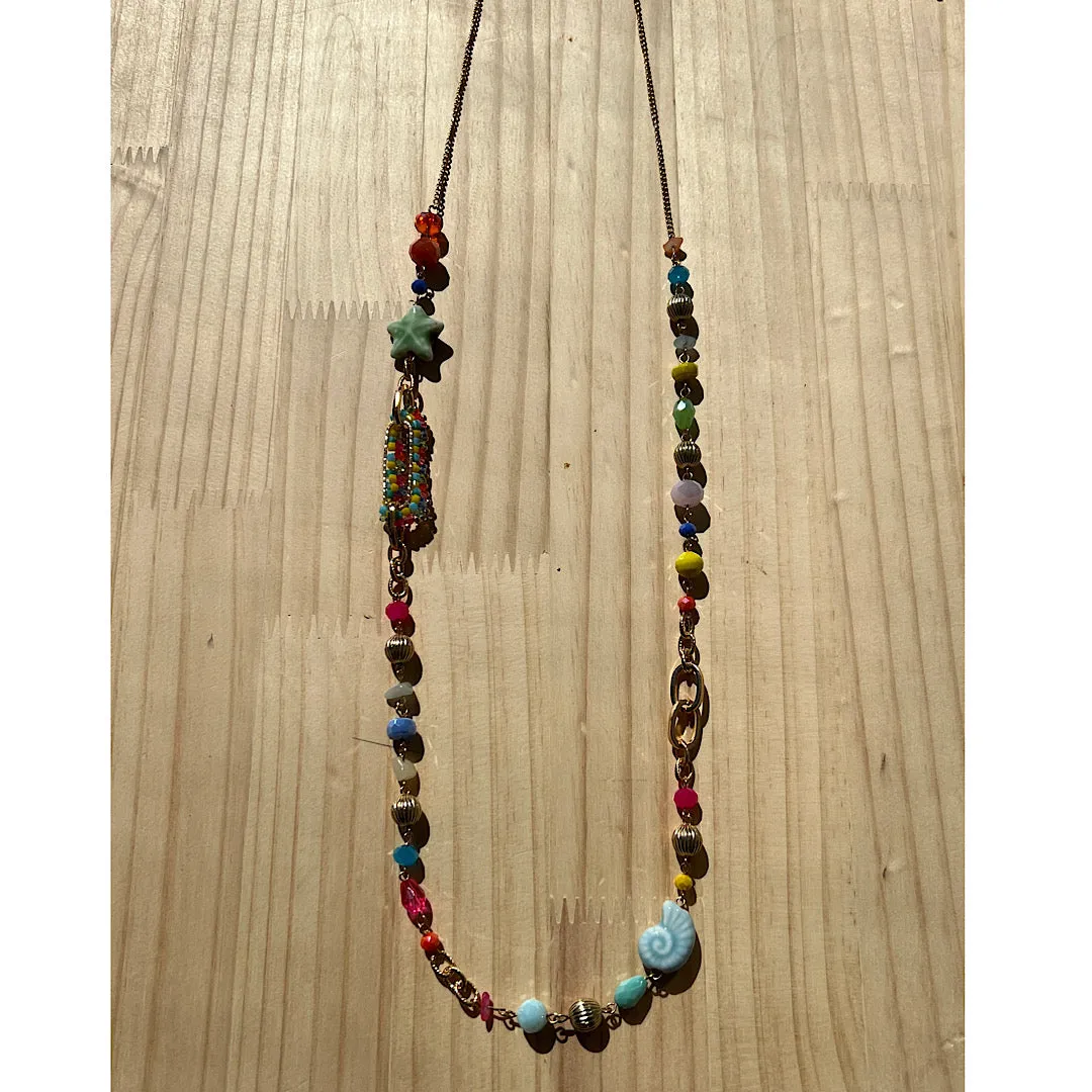 Vibrant Colourful Beaded Seashell Necklace