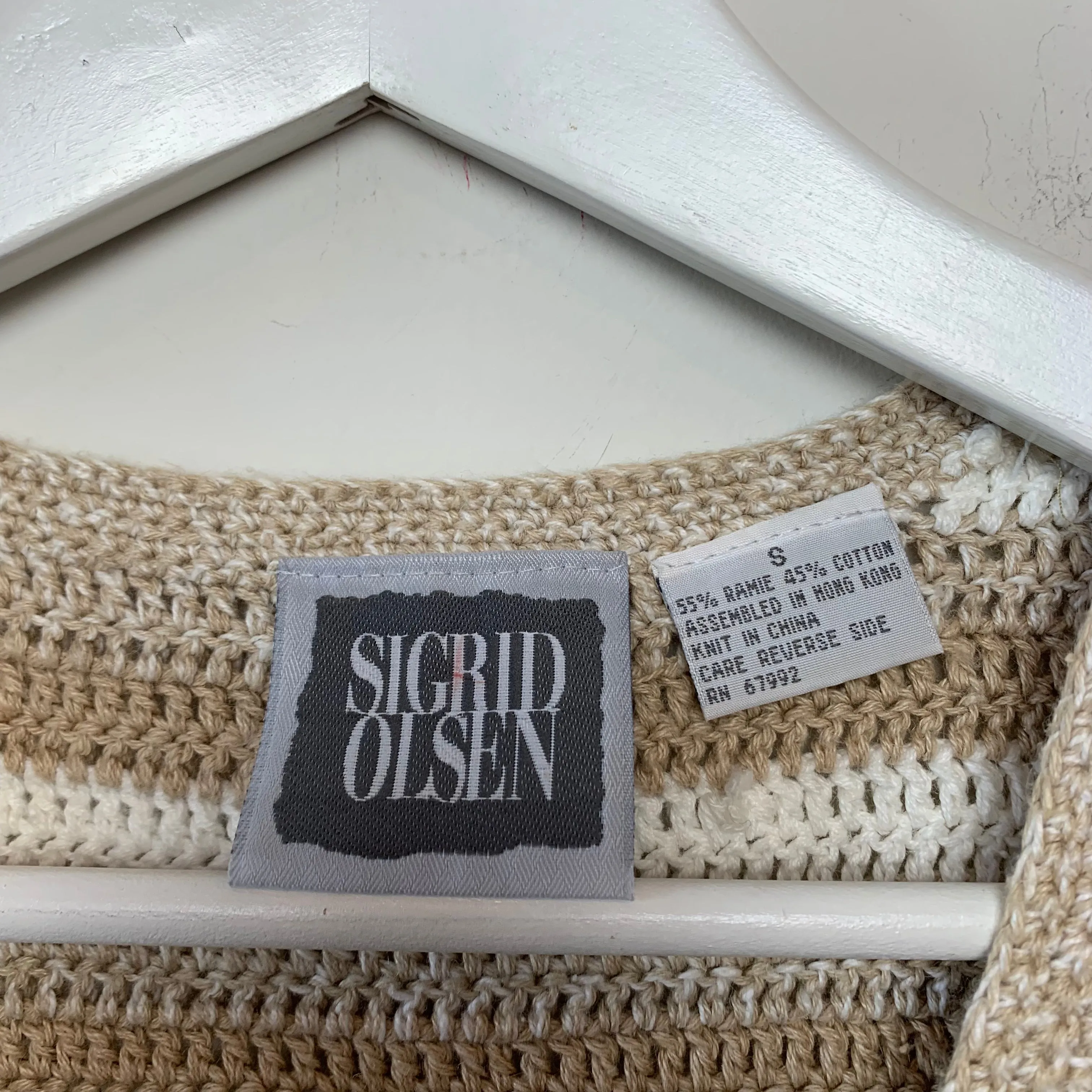 Vintage 90s Sigrid Olsen Sweater Vest Seashell Coastal Neutral Crochet Small