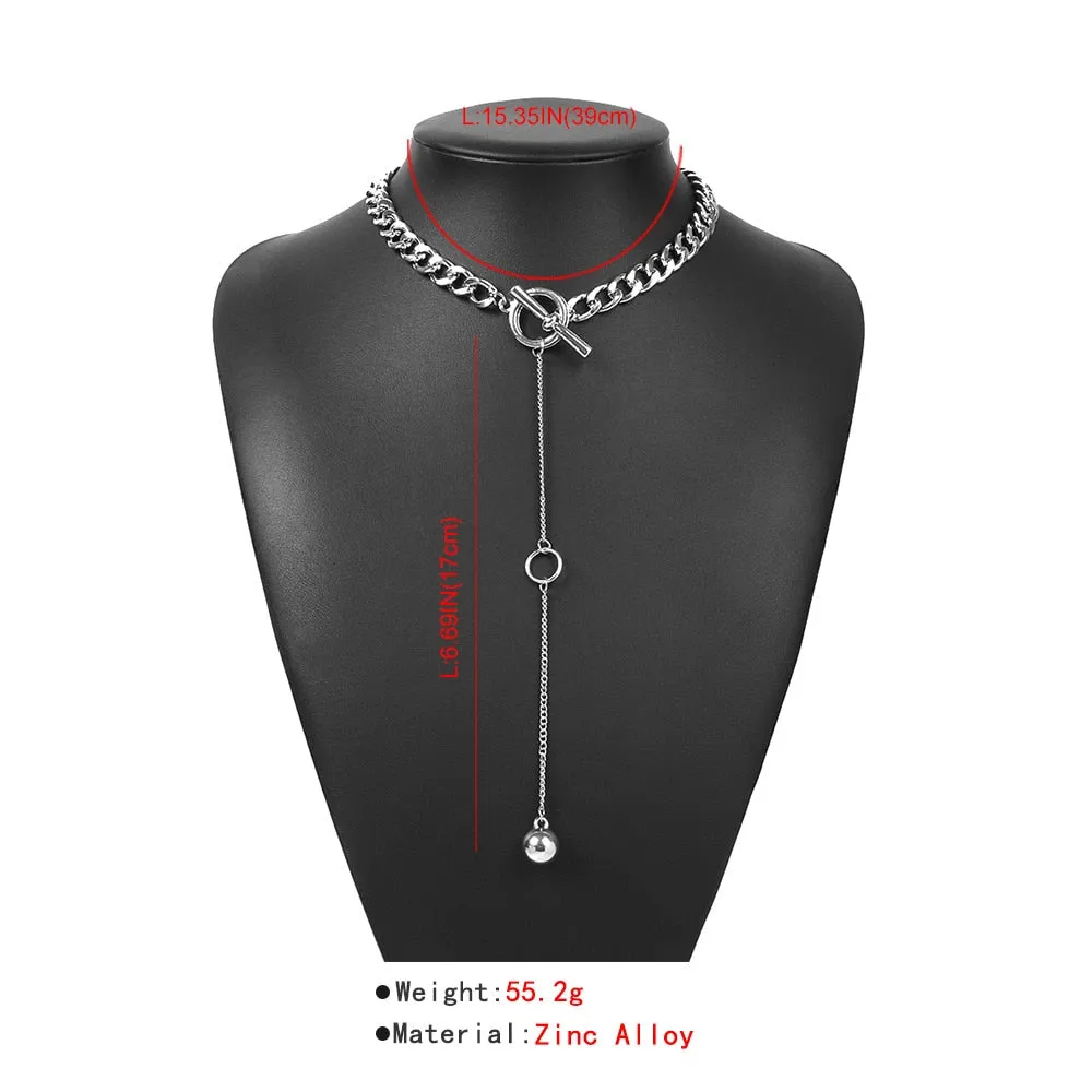 Vintage Punk Style Choke Chain with Long Ball Pendant