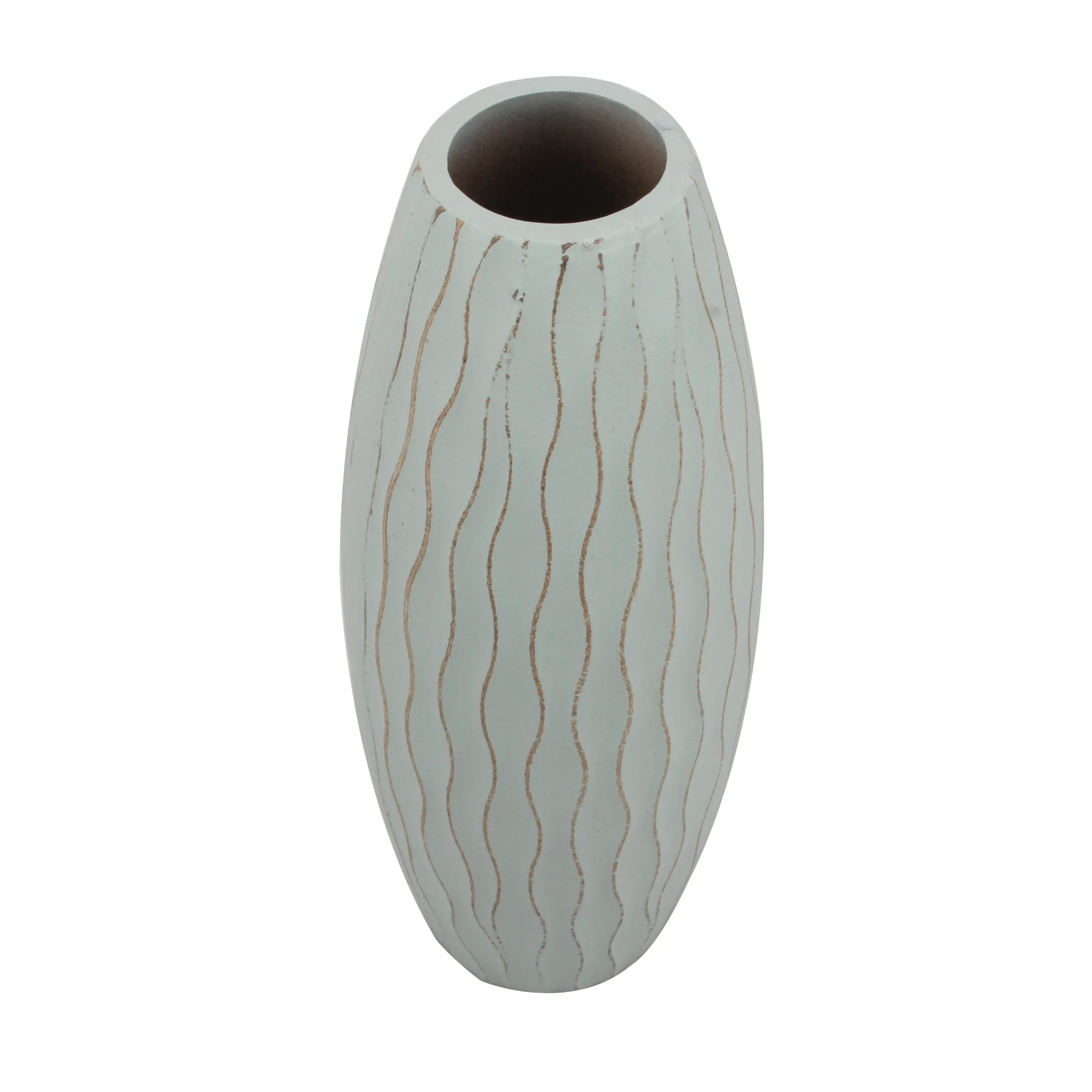 Vintage Textured Pale Ocean Blue Tall Wooden Vase, Small (WS)
