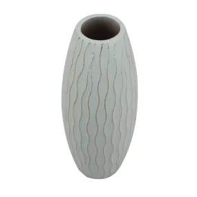 Vintage Textured Pale Ocean Blue Tall Wooden Vase, Small (WS)