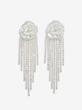 Westside Accessories Silver Rose Long Dangler Earrings