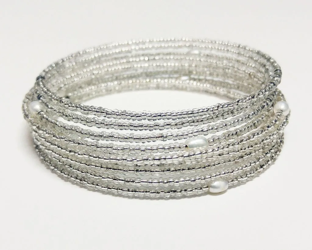 White Seed Bead Glam Bracelet