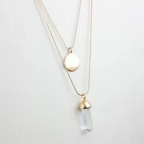 Women double layer alloy long necklace pendant with disc glass plating gold brand designer summer style