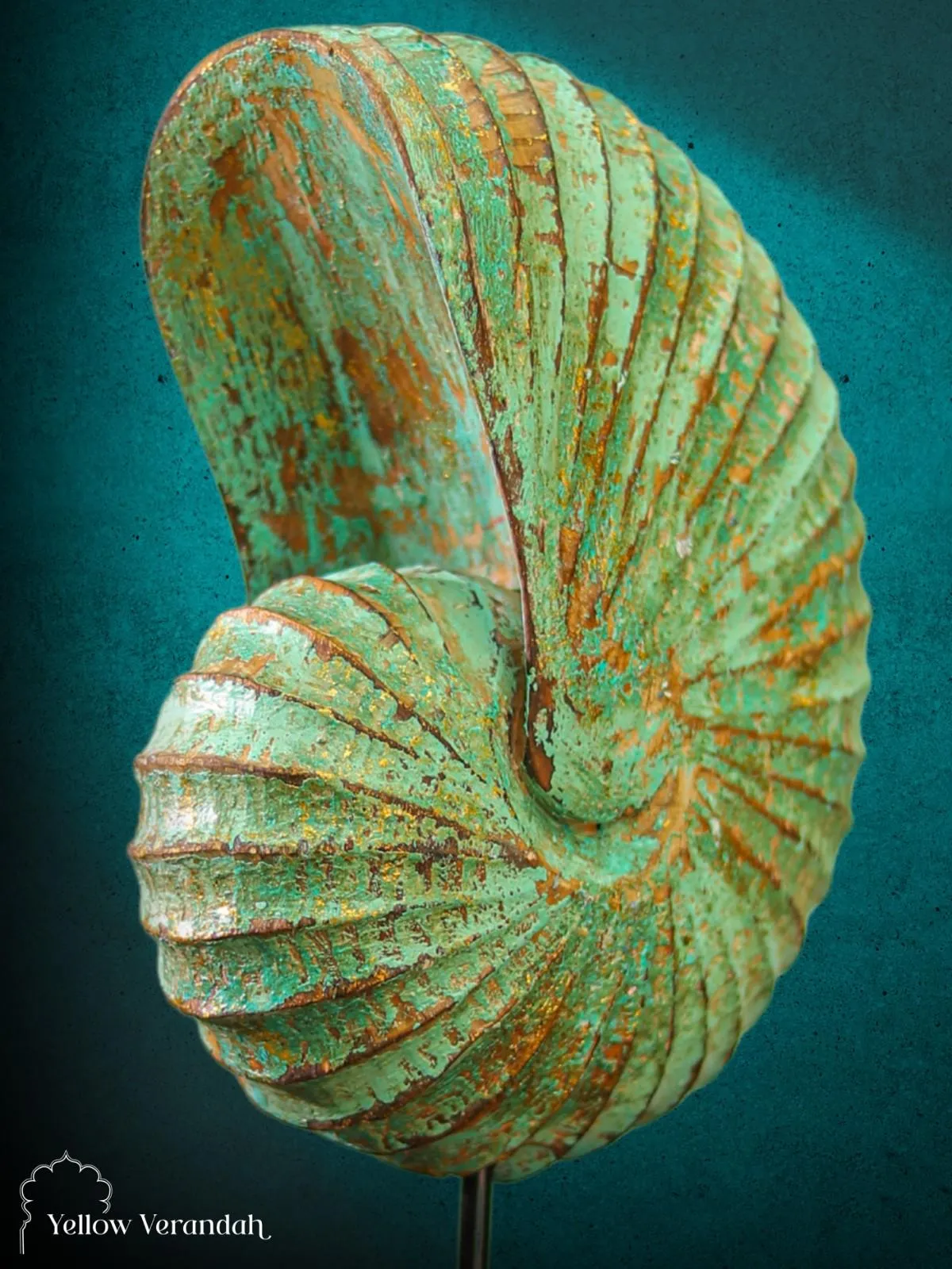 Wooden Sea Shell Decor on Stand - Sea Green