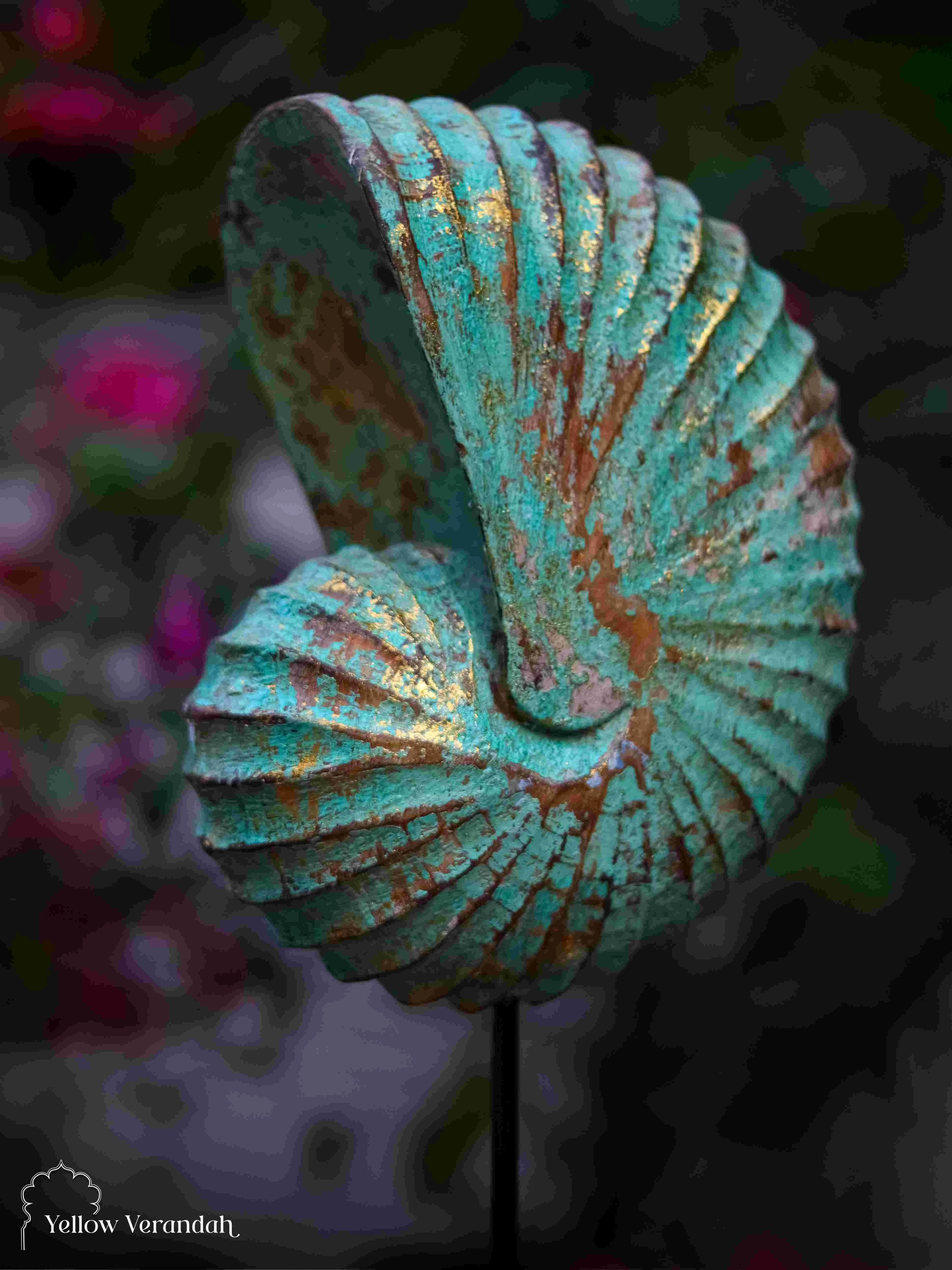 Wooden Sea Shell Decor on Stand - Sea Green