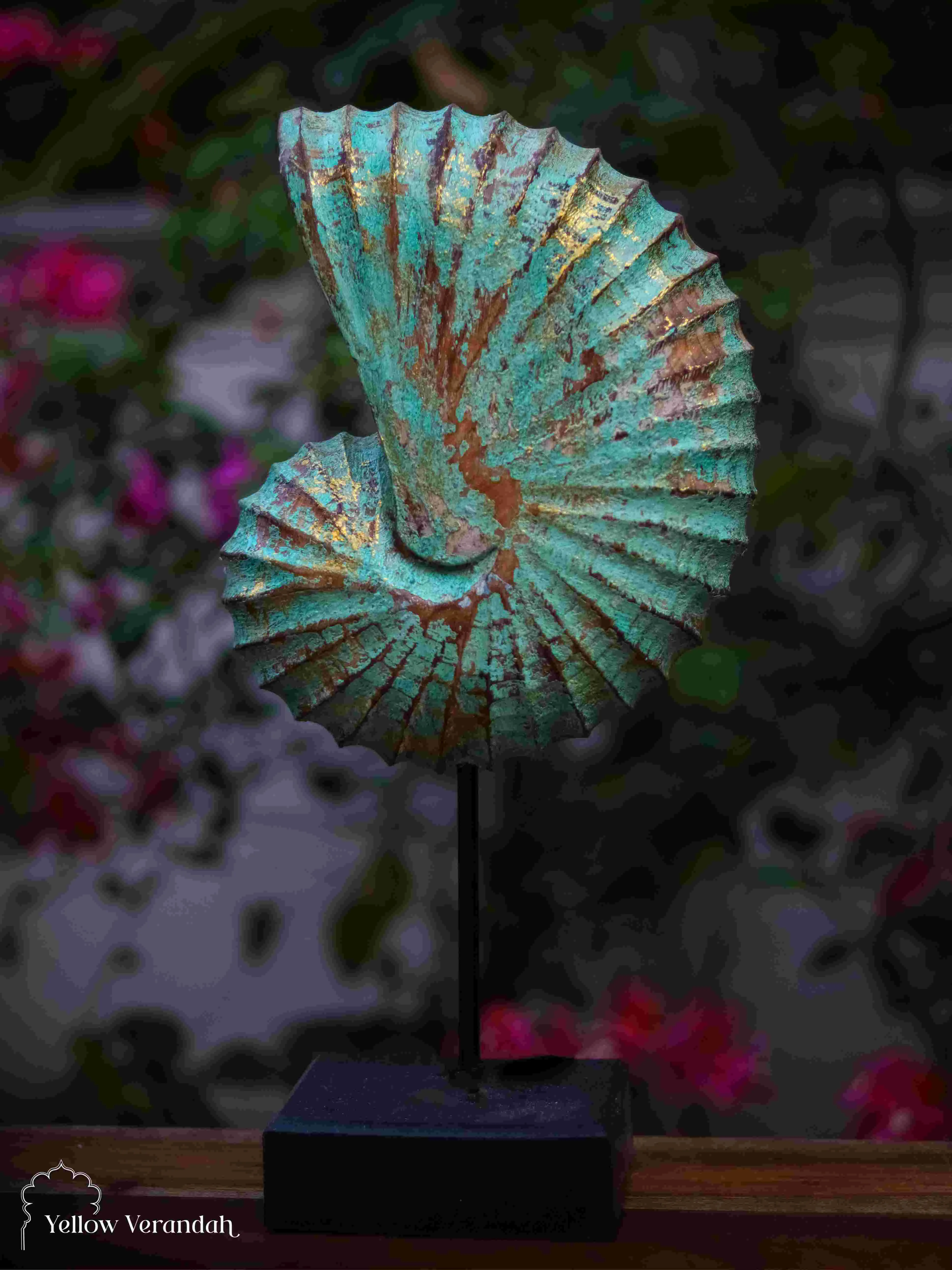 Wooden Sea Shell Decor on Stand - Sea Green