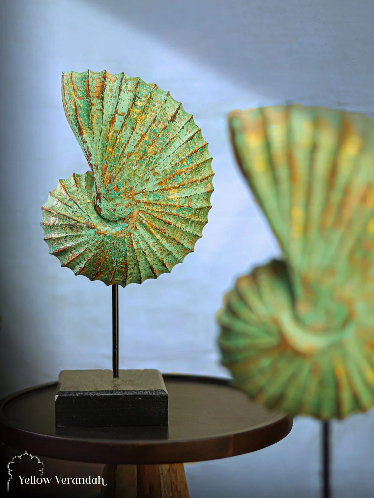 Wooden Sea Shell Decor on Stand - Sea Green