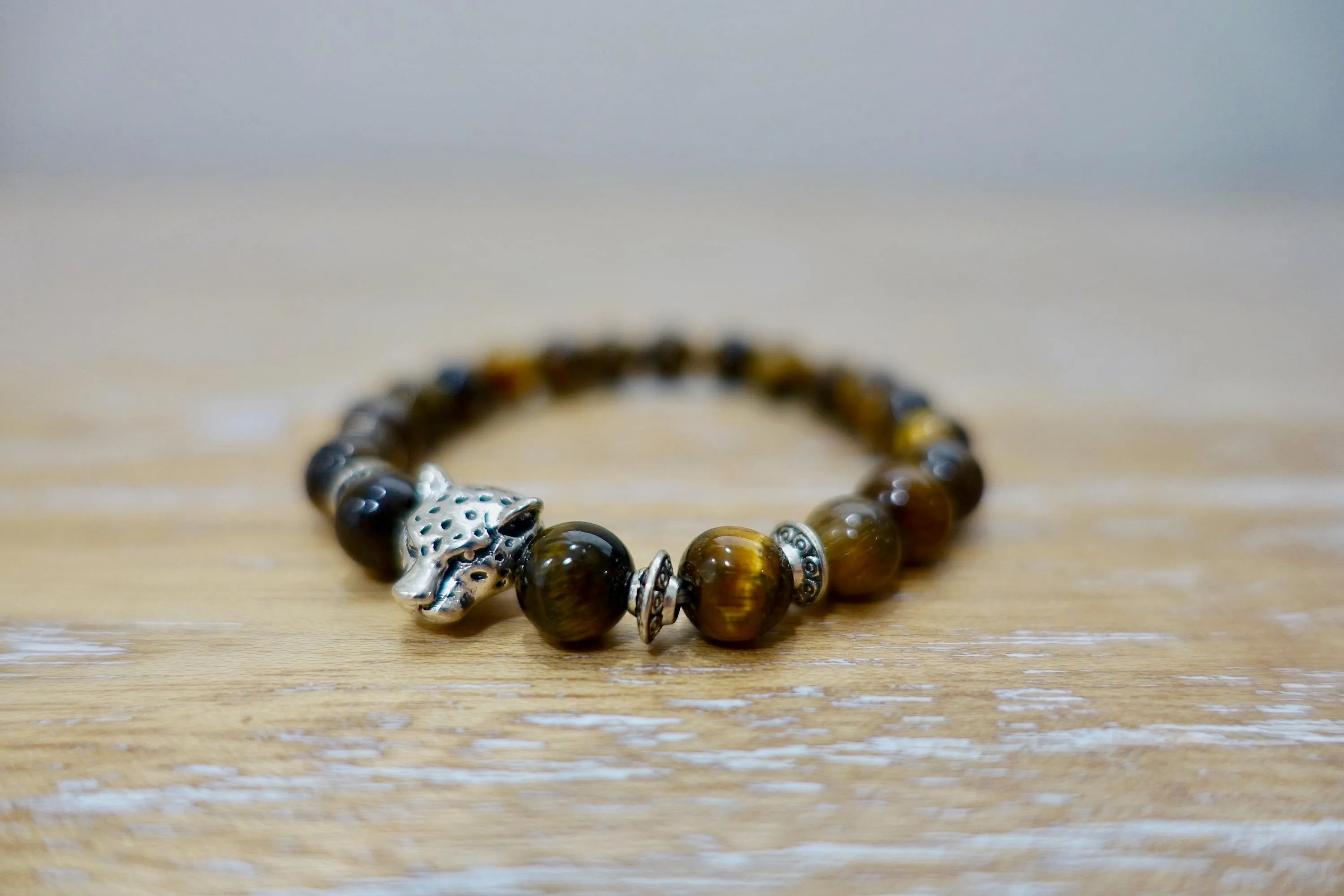 Yellow Tiger Eye Silver Leopard Bracelet