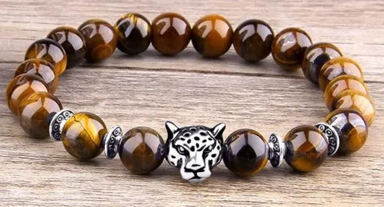 Yellow Tiger Eye Silver Leopard Bracelet