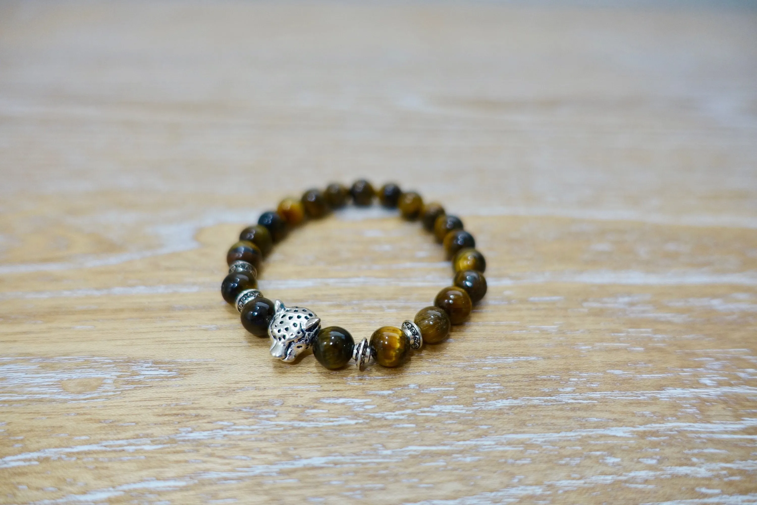 Yellow Tiger Eye Silver Leopard Bracelet