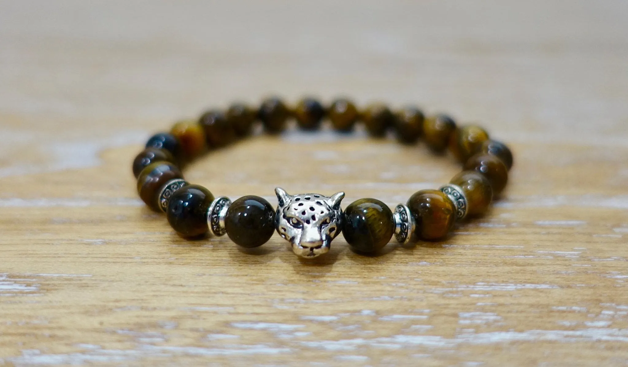 Yellow Tiger Eye Silver Leopard Bracelet